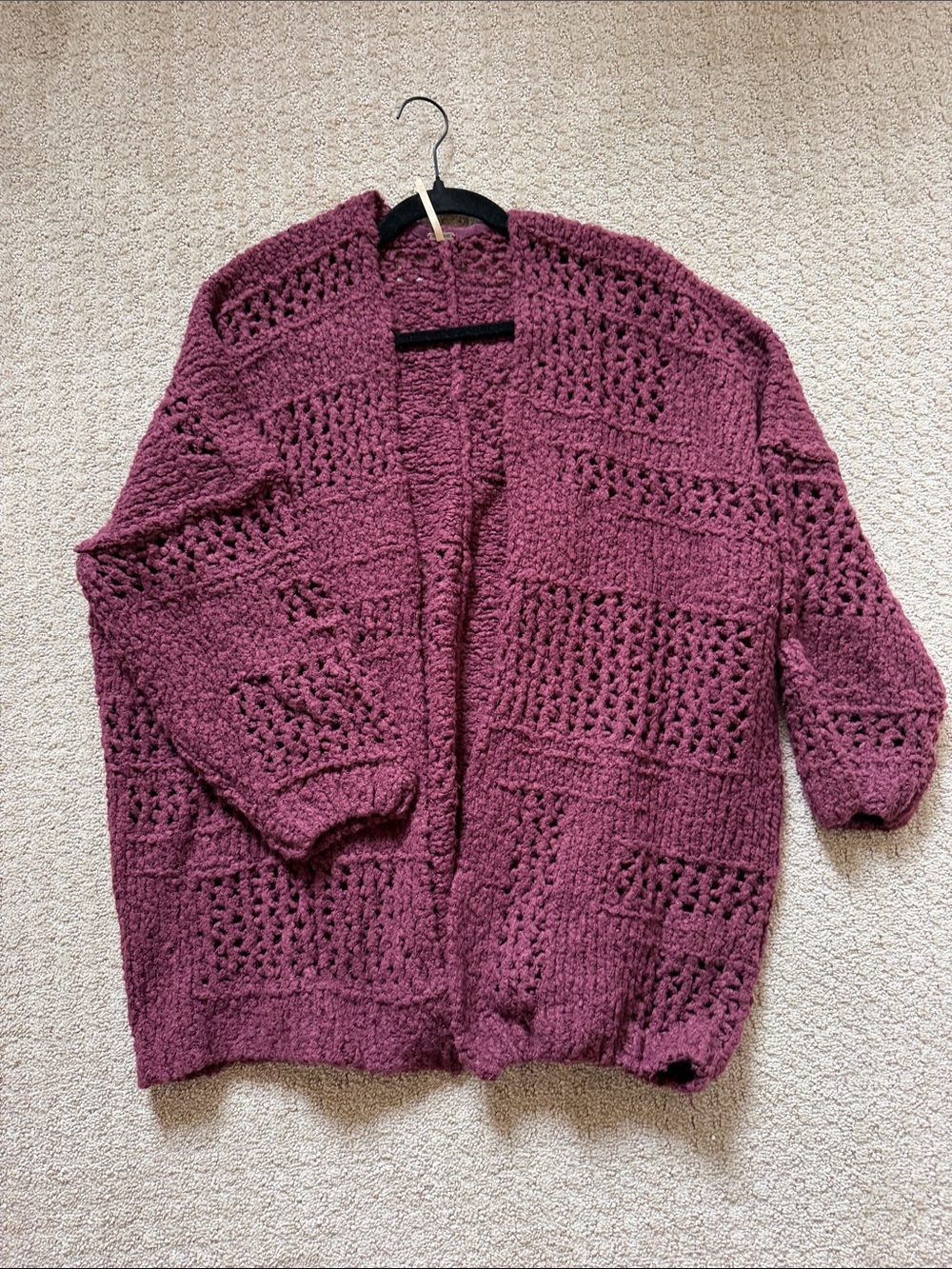 Free People Saturday Morning Open-Front Chunky Knit Cardigan - Purple - XS/S